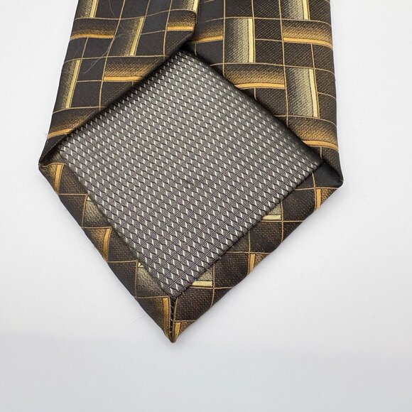 Croft & Barrow Mens Neck Tie Brown Gold Geometric Woven Pattern Handmade - Picture 3 of 7